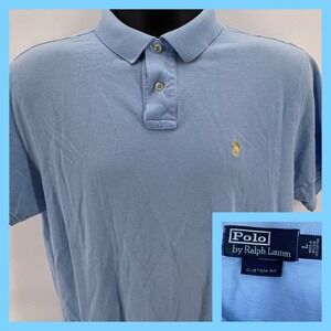 Polo Ralph Lauren Custom Fit Mens Light Blue Short Sleeve Polo Shirt Size L
